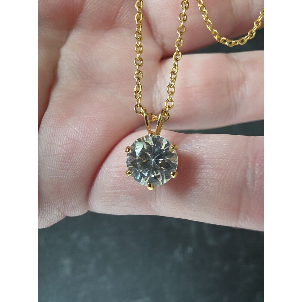 Gold Tone Metal Cubic Zirconia Pendant Necklace Vintage Costume Jewelry